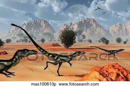 A pack of dilong tyrannosaurid dinosaurs hunting. View Large Illustration Stock Illustration - A pack of dilong tyrannosaurid dinosaurs hunting.. Fotosearch