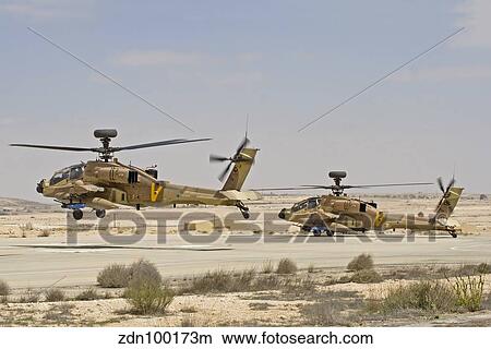 A pair of AH-64D Saraf attack helicopters of the Israeli Air Force. View Large Photo Image Picture - A pair of AH-64D Saraf attack helicopters of the Israeli Air Force.. Fotosearch