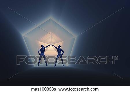 A pair of androids opening up a time and space portal. View Large Illustration Stock Illustration - A pair of androids opening up a time and space portal.. Fotosearch
