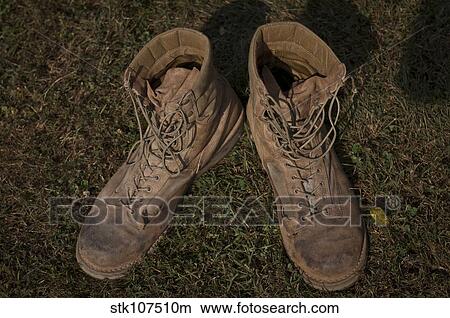 Picture - A pair of combat boots belonging to a U. S. Marine Corps Sergeant.. Fotosearch