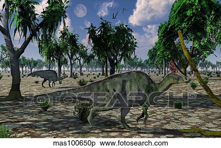 A pair of Olorotitan duckbilled dinosaurs on the move. View Large Illustration Stock Illustration - A pair of Olorotitan duckbilled dinosaurs on the move.. Fotosearch