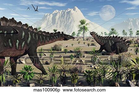 A pair of stegosaurid Miragaia dinosaurs. View Large Illustration Stock Illustration - A pair of stegosaurid Miragaia dinosaurs.. Fotosearch