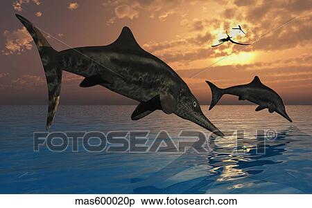 A pair of Stenopterygius ichthyosaurs jumping out of the water. View Large Illustration Stock Illustration - A pair of Stenopterygius ichthyosaurs jumping out of the water.. Fotosearch