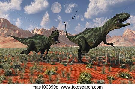 A pair of Yangchuanosaurus dinosaurs hunting. View Large Illustration Stock Illustration - A pair of Yangchuanosaurus dinosaurs hunting.. Fotosearch