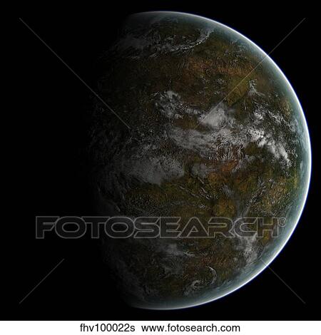 A partially lit terrestrial world. View Large Illustration Stock Illustration - A partially lit terrestrial world.. Fotosearch