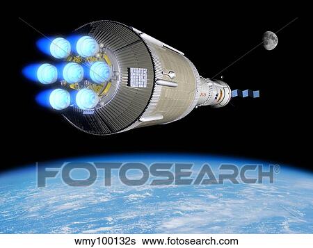 A Phobos mission rocket ignites its chemical thrusters. View Large Illustration Stock Illustration - A Phobos mission rocket ignites its chemical thrusters.. Fotosearch