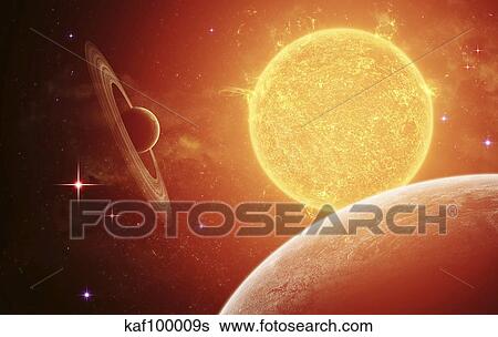 A planet and its moon resisting the relentless heat of the giant orange sun Pollux. View Large Illustration Stock Illustration - A planet and its moon resisting the relentless heat of the giant orange sun Pollux.. Fotosearch