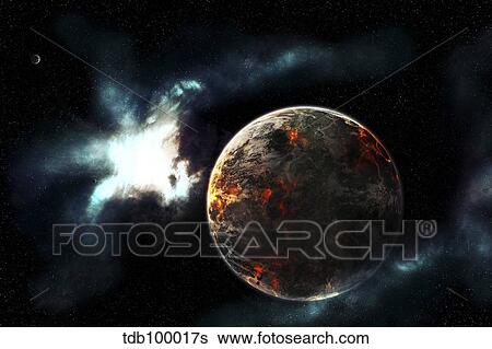 A planet harvested off it's resources and left for dead on it's own. View Large Illustration Stock Illustration - A planet harvested off it's resources and left for dead on it's own.. Fotosearch