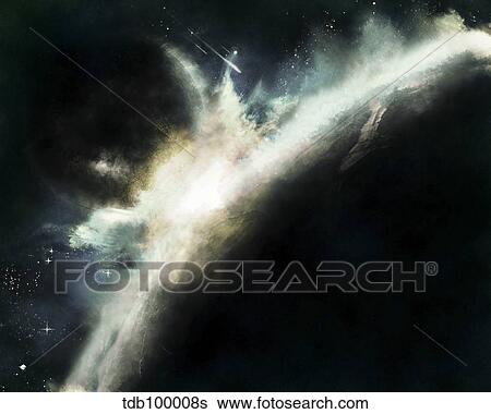 Stock Illustration - A planet pushed out of its orbit striking another planet.. Fotosearch