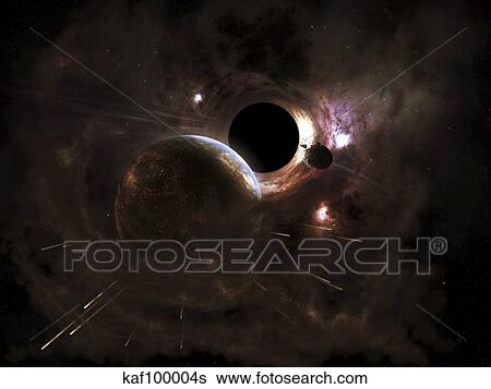 A planet's population fleas in panic from a massive black hole. View Large Illustration Stock Illustration - A planet's population fleas in panic from a massive black hole.. Fotosearch