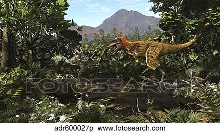 A protofeathered Lythronax comes upon a pair of Diabloceratops. View Large Illustration Stock Illustration - A protofeathered Lythronax comes upon a pair of Diabloceratops.. Fotosearch