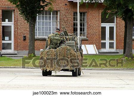 Picture - A recce or scout team of the Belgian Army in their VW Iltis jeeps in action.. Fotosearch