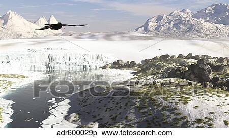 Stock Illustration - A receding glacial scene circa 18, 000 years ago.. Fotosearch