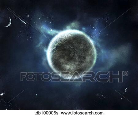 Stock Illustration - A recently discovered earth-like planet soon to be colonized.. Fotosearch