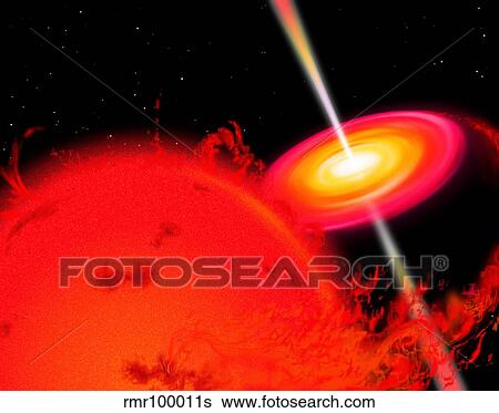 Stock Illustration - A red giant star orbiting a black hole.. Fotosearch