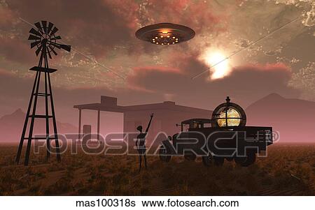 Stock Illustration - A remote meeting place where aliens can drop off and pick up equipment.. Fotosearch