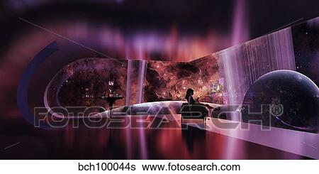 A rich woman looking at a terrestrial planet on the right. View Large Illustration Stock Illustration - A rich woman looking at a terrestrial planet on the right.. Fotosearch