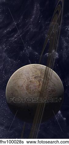 Stock Illustration - A ringed planet in front of an odd starfield.. Fotosearch