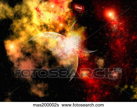 Stock Illustration - A rough planet crashing into another planet.. Fotosearch