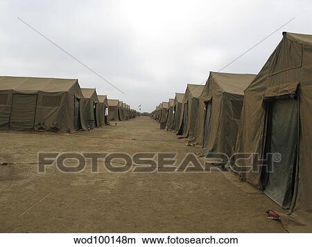 Picture - A row of tents at Red Beach, Camp Pendleton, California.. Fotosearch