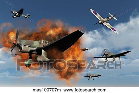 A Royal Air Force Supermarine Spitfire attacking German Stuka dive bombers. View Large Illustration Stock Illustration - A Royal Air Force Supermarine Spitfire attacking German Stuka dive bombers.. Fotosearch