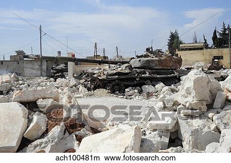 A Russian T-72 main battle tank destroyed in Azaz, Syria. View Large Photo Image Picture - A Russian T-72 main battle tank destroyed in Azaz, Syria.. Fotosearch