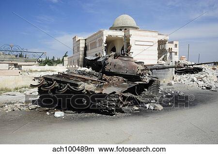 A Russian T-72 main battle tank destroyed in Azaz, Syria. View Large Photo Image Picture - A Russian T-72 main battle tank destroyed in Azaz, Syria.. Fotosearch