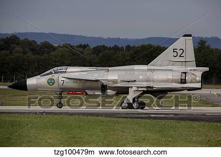 A Saab 37 Viggen of the Swedish Air Force taxiing on the runway. View Large Photo Image Picture - A Saab 37 Viggen of the Swedish Air Force taxiing on the runway.. Fotosearch
