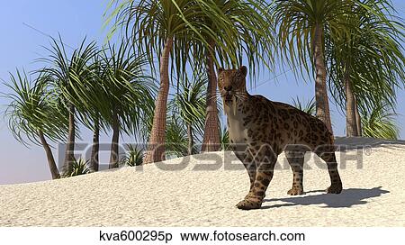 A Saber-Tooth Tiger in a tropical environment. View Large Illustration Stock Illustration - A Saber-Tooth Tiger in a tropical environment.. Fotosearch