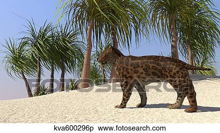 Stock Illustration - A Saber-Tooth Tiger in a tropical environment.. Fotosearch