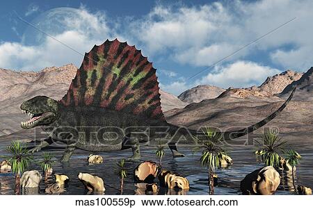 Stock Illustration - A sail-backed Dimetrodon from Earth's Permian period of time.. Fotosearch