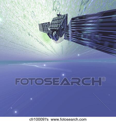 A satellite out in the vast beautiful universe. View Large Illustration Stock Illustration - A satellite out in the vast beautiful universe.. Fotosearch