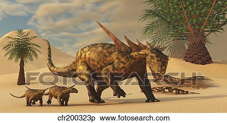 A Sauropelta mother leads her offspring in a desert area of North America. View Large Illustration Stock Illustration - A Sauropelta mother leads her offspring in a desert area of North America.. Fotosearch