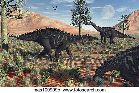 A small group of stegosaurid Miragaia dinosaurs. View Large Illustration Stock Illustration - A small group of stegosaurid Miragaia dinosaurs.. Fotosearch