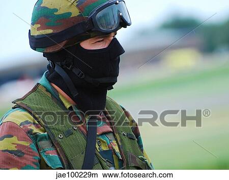 A soldier of the Special Forces Group of the Belgian Army. View Large Photo Image Picture - A soldier of the Special Forces Group of the Belgian Army.. Fotosearch