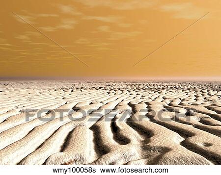 A spring sunrise over the surface of Mars' south pole. View Large Illustration Stock Illustration - A spring sunrise over the surface of Mars' south pole.. Fotosearch