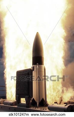A Standard Missile 3 is launched from the Ticonderoga-class cruiser USS Lake Erie. View Large Photo Image Picture - A Standard Missile 3 is launched from the Ticonderoga-class cruiser USS Lake Erie.. Fotosearch