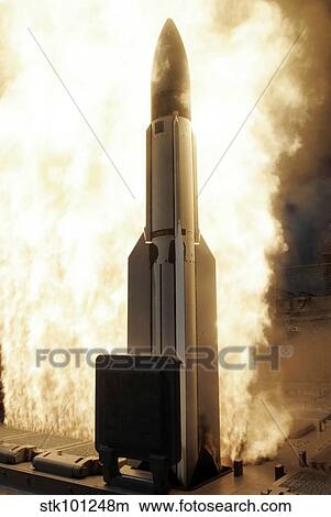 A Standard Missile 3 is launched from the Ticonderoga-class cruiser USS Lake Erie. View Large Photo Image Picture - A Standard Missile 3 is launched from the Ticonderoga-class cruiser USS Lake Erie.. Fotosearch