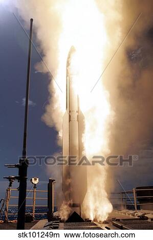 A Standard Missile 3 is launched from the Ticonderoga-class cruiser USS Lake Erie. View Large Photo Image Picture - A Standard Missile 3 is launched from the Ticonderoga-class cruiser USS Lake Erie.. Fotosearch