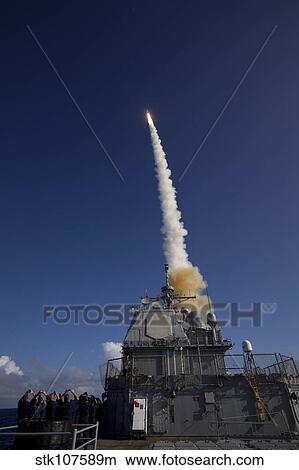 Picture - A Standard Missile-3 is launched from USS Lake Erie.. Fotosearch