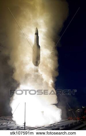 A Standard Missile-3 is launched from USS Lake Erie. View Large Photo Image Picture - A Standard Missile-3 is launched from USS Lake Erie.. Fotosearch