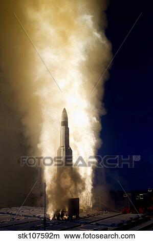 A Standard Missile-3 is launched from USS Lake Erie. View Large Photo Image Picture - A Standard Missile-3 is launched from USS Lake Erie.. Fotosearch