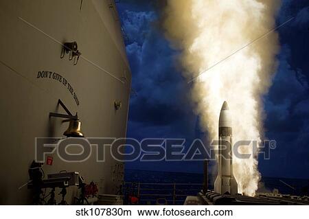 A Standard Missile-3 is launched from USS Lake Erie. View Large Photo Image Picture - A Standard Missile-3 is launched from USS Lake Erie.. Fotosearch