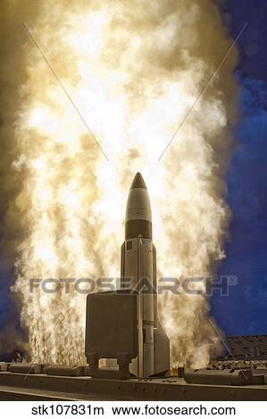 A Standard Missile-3 is launched from USS Lake Erie. View Large Photo Image Picture - A Standard Missile-3 is launched from USS Lake Erie.. Fotosearch