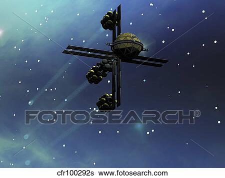 A starship from Earth with ion drive propulsion explores the cosmos. View Large Illustration Stock Illustration - A starship from Earth with ion drive propulsion explores the cosmos.. Fotosearch