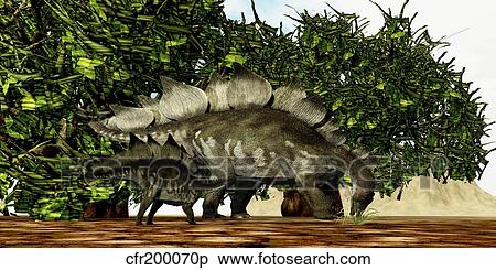 Stock Illustration - A Stegosaurus baby looks to its mother for guidance.. Fotosearch