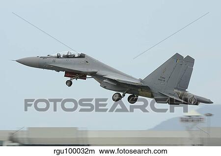 A Sukhoi Su-30MKM of the Royal Malaysian Air Force taking off. View Large Photo Image Picture - A Sukhoi Su-30MKM of the Royal Malaysian Air Force taking off.. Fotosearch