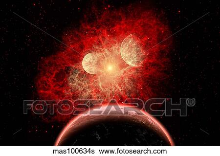 A supernova destroying its system of planets in the depths of our galaxy. View Large Illustration Stock Illustration - A supernova destroying its system of planets in the depths of our galaxy.. Fotosearch