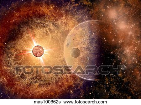 A supernova destroying itself and its planets. View Large Illustration Stock Illustration - A supernova destroying itself and its planets.. Fotosearch