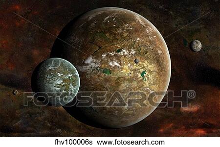 Stock Illustration - A system of extraterrestrial planets and their moons.. Fotosearch